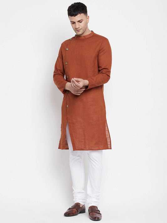 Even Apparels Brown Pure Cotton Men's Sherwani Kurta With Asymetrical Cut