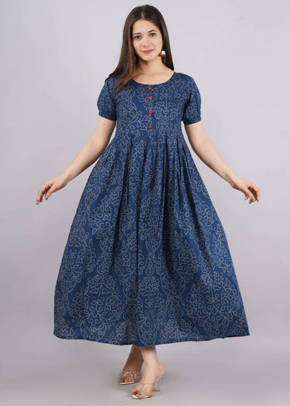 Vamika Blue Cotton Printed Party Wear/Casual Wear Kurti