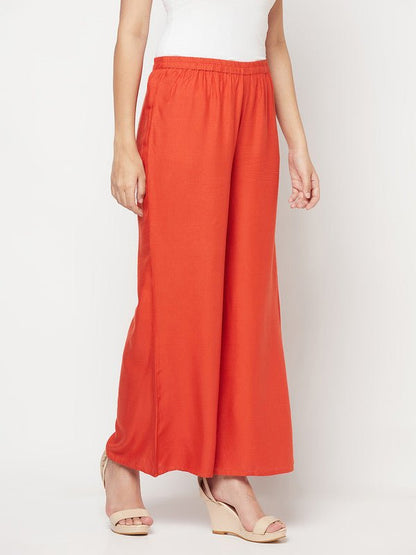 Aniyah Rayon Flared Slip-On Rust Color Palazzo