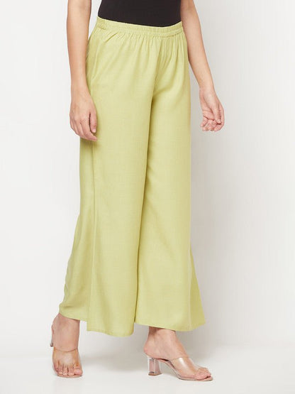 Aniyah Rayon Flared Slip-On Pista Color Palazzo
