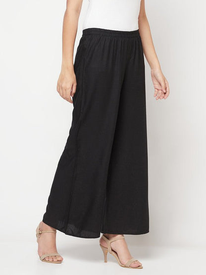 Aniyah Rayon Flared Slip-On Black Palazzo