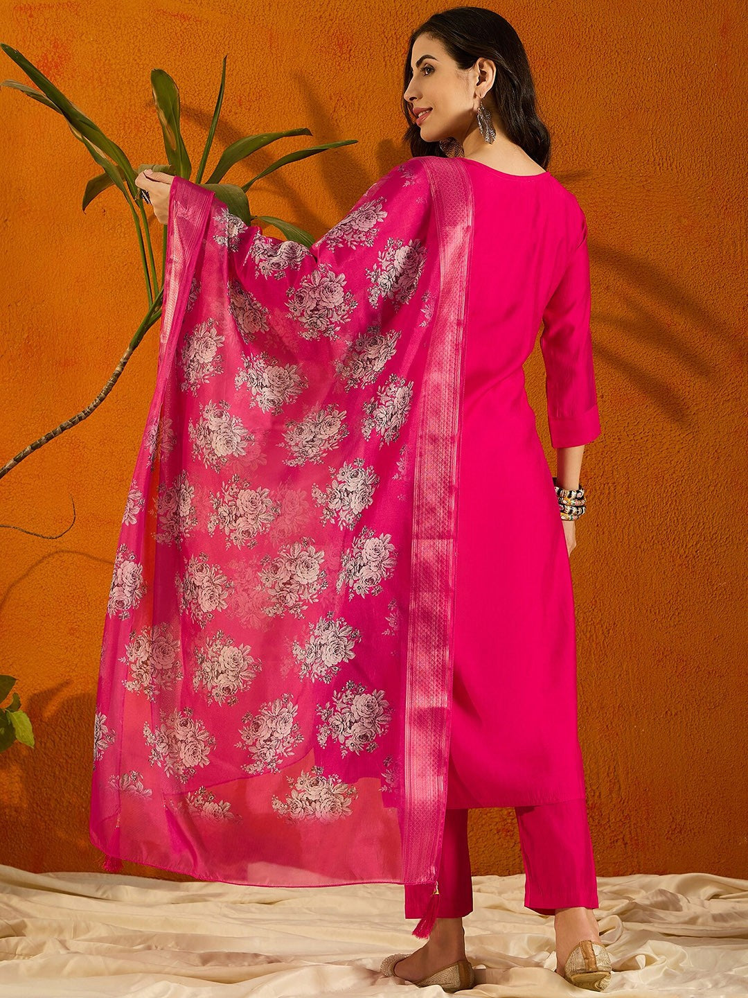 The52 Printed Viscose Rayon Fabric Straight Kurta, Pant and Dupatta Set