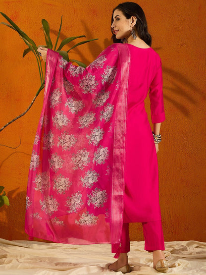 The52 Printed Viscose Rayon Fabric Straight Kurta, Pant and Dupatta Set