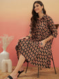 InWeave Women's Black Small Paisley Kalamkari Flared Dress