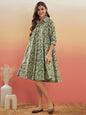 InWeave Women's Sage Green Paisley Print Flared Dress
