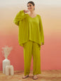 InWeave Women's Pear Green Solid Boho Full Sleeve Coord Set