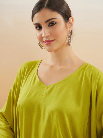 InWeave Women's Pear Green Solid Boho Full Sleeve Coord Set