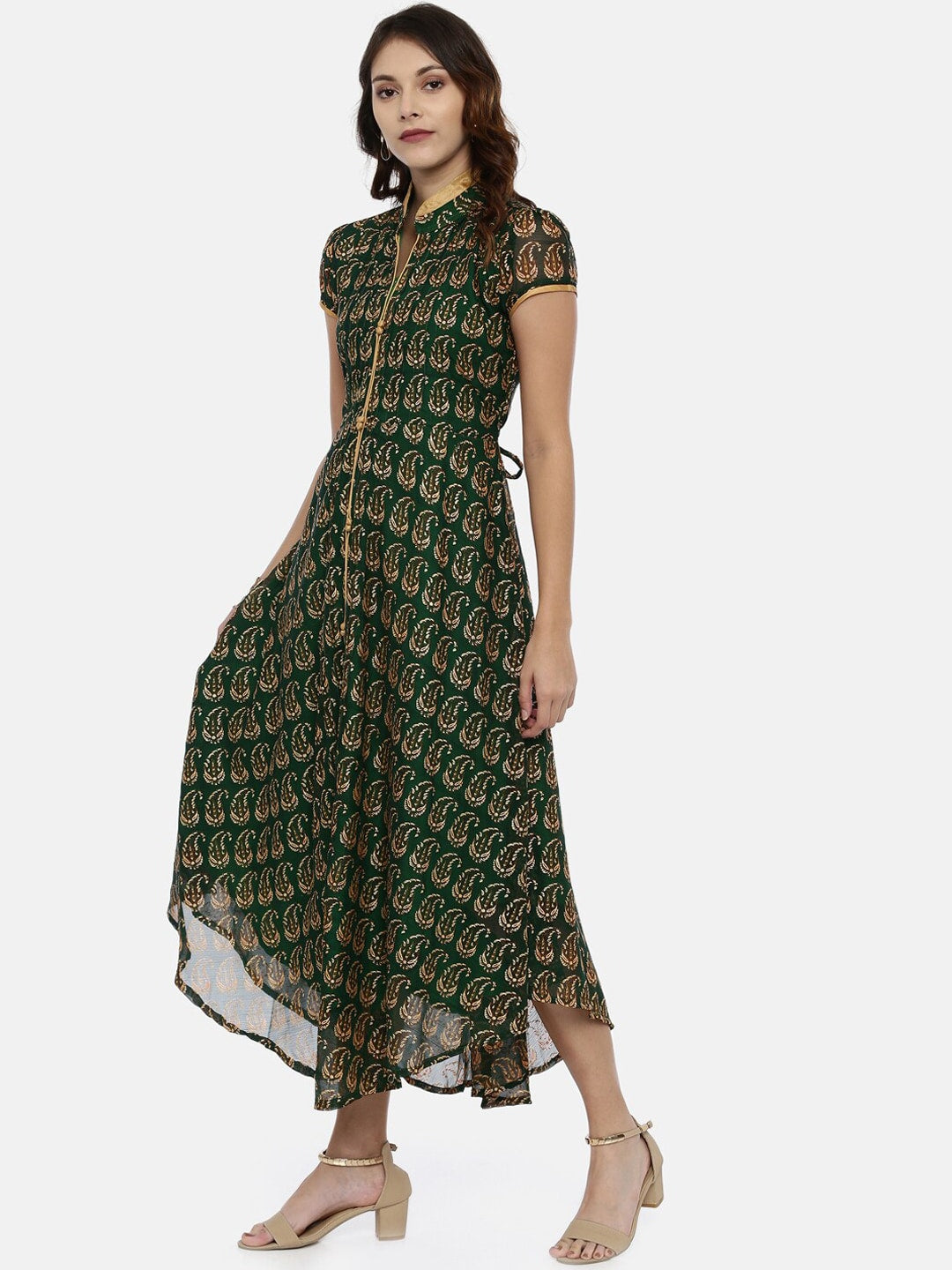 Souchii Green Printed A-Line Dress