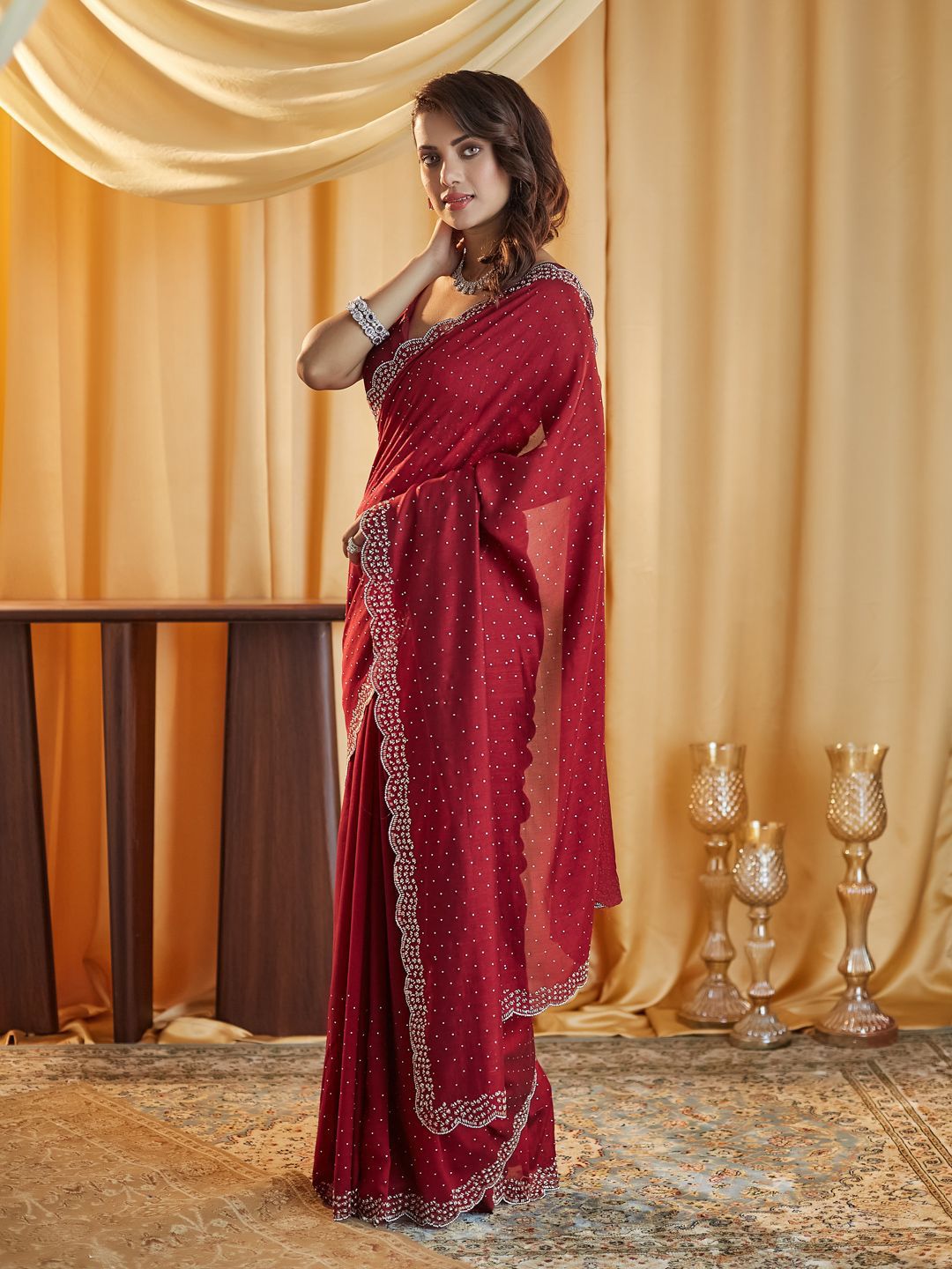 kasee Embellished Beads and Stones Silk Blend Saree