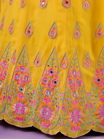 Myra Yellow Georgette Embroidered Designer Lehenga