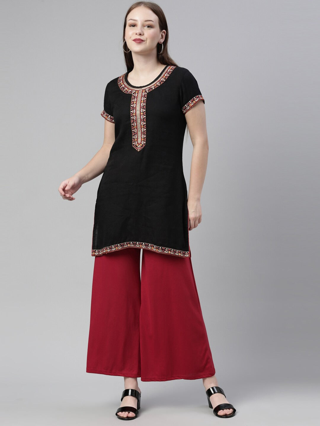 Souchii Maroon Knitted Cotton Ethnic Palazzos