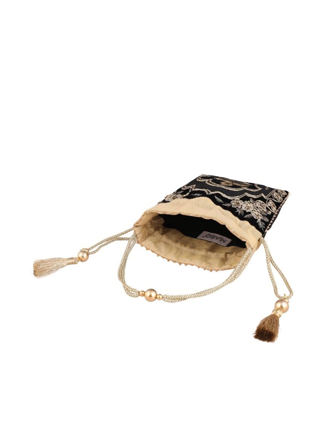 Masq Black & Gold-Toned Embellished Embroidered Potli Clutch