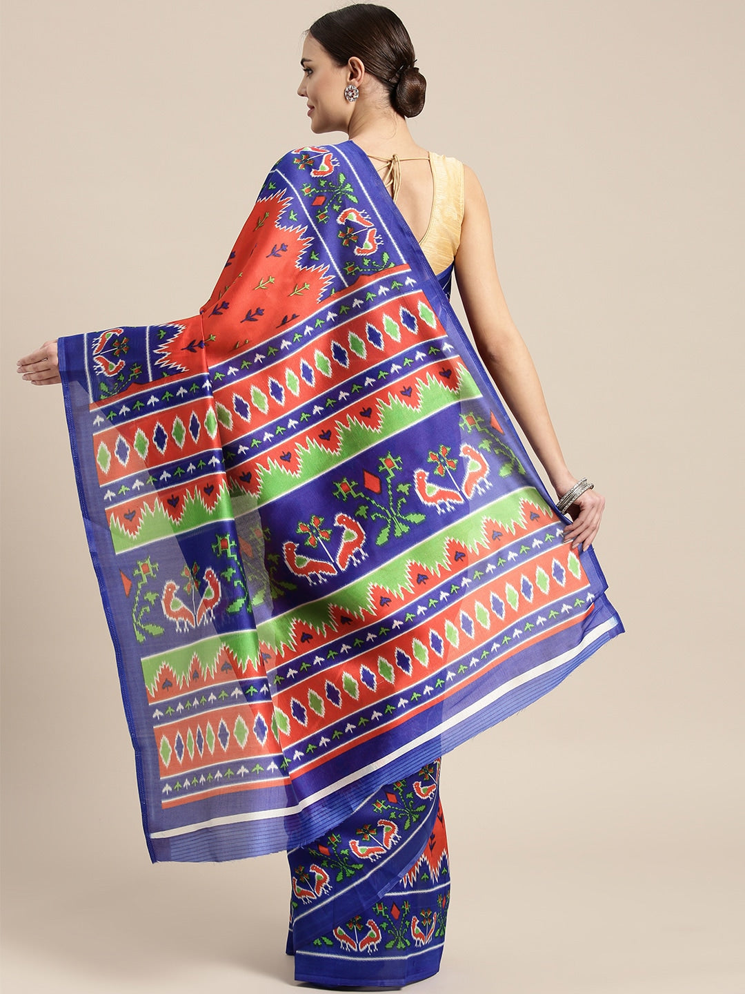 Saree Mall Red & Blue Printed Bhagalpuri Saree
