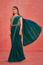 Light Teal Crepe Silk Georgette Jari, Sequence & Moti Work Saree With Stitched Blouse - Mohmanthan Elegancia