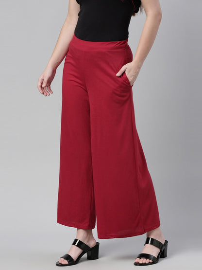 Souchii Maroon Knitted Cotton Ethnic Palazzos