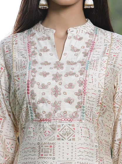 Juniper Off White Rayon Festive Printed Skd For Women