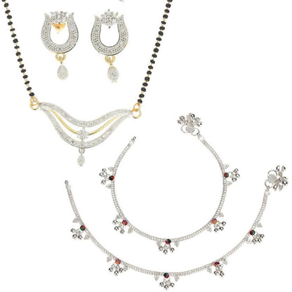 AanyaCentric Gold-Polished Mangalsutra Pendant Earring Set & Silver Plated Anklet