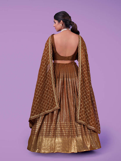 Myra Brown Georgette Embroidered Designer Lehenga