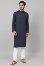 Giza Cotton Navy Blue Plain Kurta by Hilo Design
