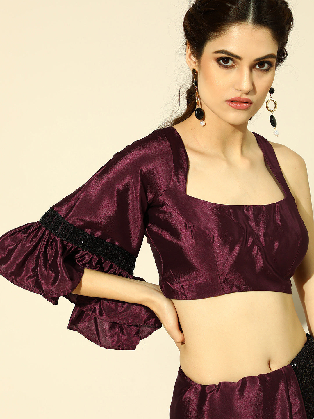 Tikhi Imli Embellished Poly Crepe Saree with Embellished Border
