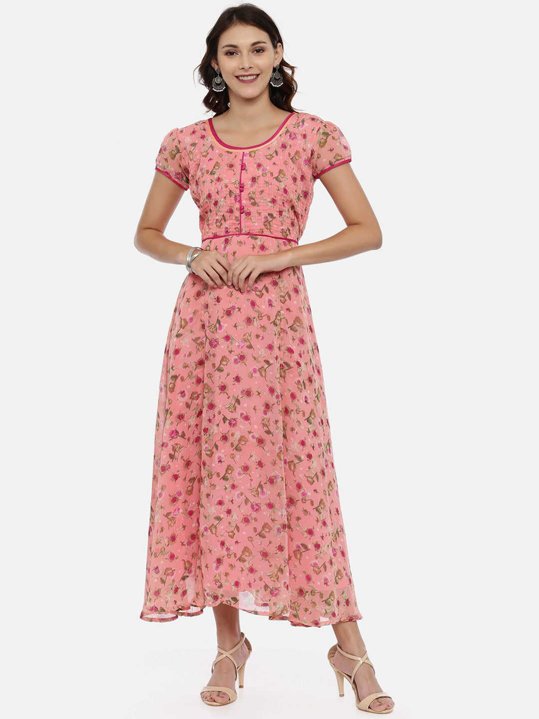 Souchii Women Pink Printed Fit And Flare Beautiful Dress