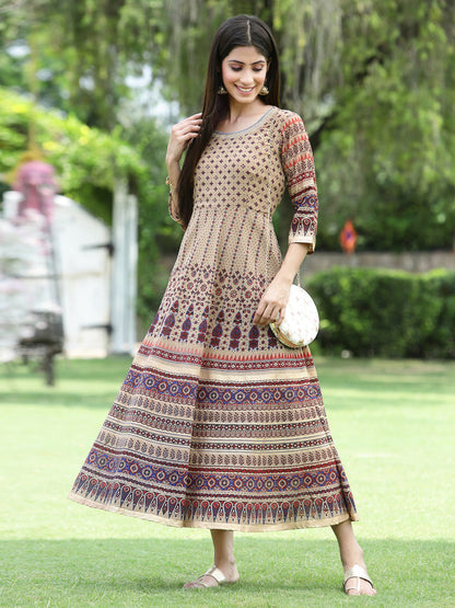 Juniper Women Brown Multi Georgette Festive Printed Flared Anarkali Kurta