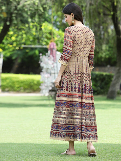 Juniper Women Brown Multi Georgette Festive Printed Flared Anarkali Kurta