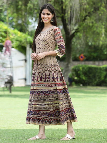 Juniper Women Brown Multi Georgette Festive Printed Flared Anarkali Kurta