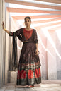 Juniper Black Dull Satin Festive Printed Crop Choli-Skirt Dupatta For Women