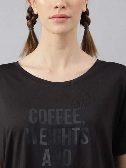 MKH Women Typography Printed Drop-Shoulder Sleeves Dri-FIT Sports T-shirt