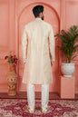 Raivat Ethnic Men's Jacquard Silk Brocade Pintux Work Kurta Pyjama In Cream Colour