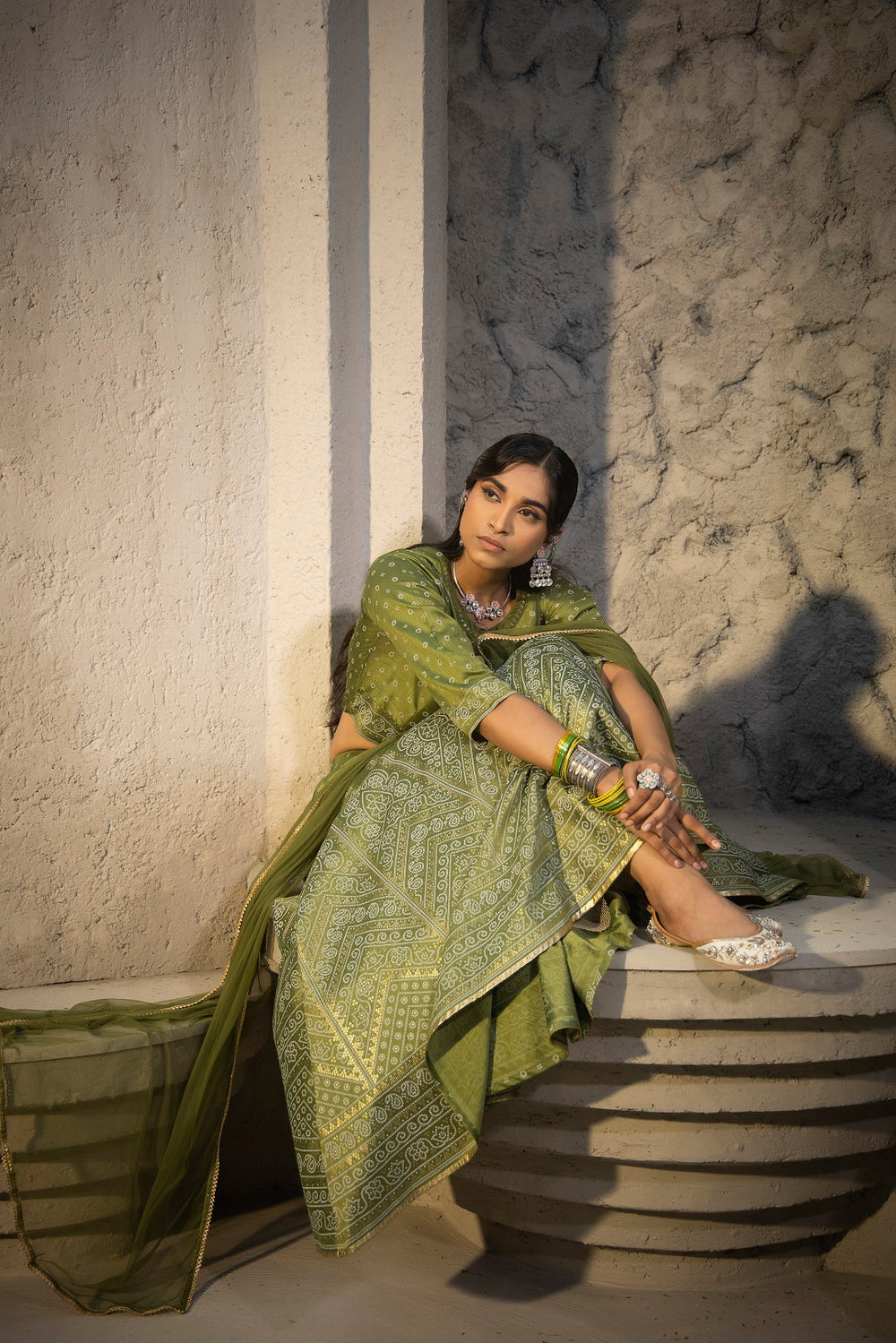 Juniper Green Santoon Slub Festive Printed Crop Lehenga Choli Dupatta For Women