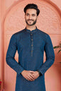 Raivat Ethnic Men's Jacquard Silk Brocade Pintux Work Kurta Pyjama In Teal Colour