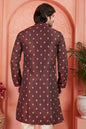 Raivat Ethnic Men's Jacquard Silk Brocade Pintux Work Kurta Pyjama In Brown Colour