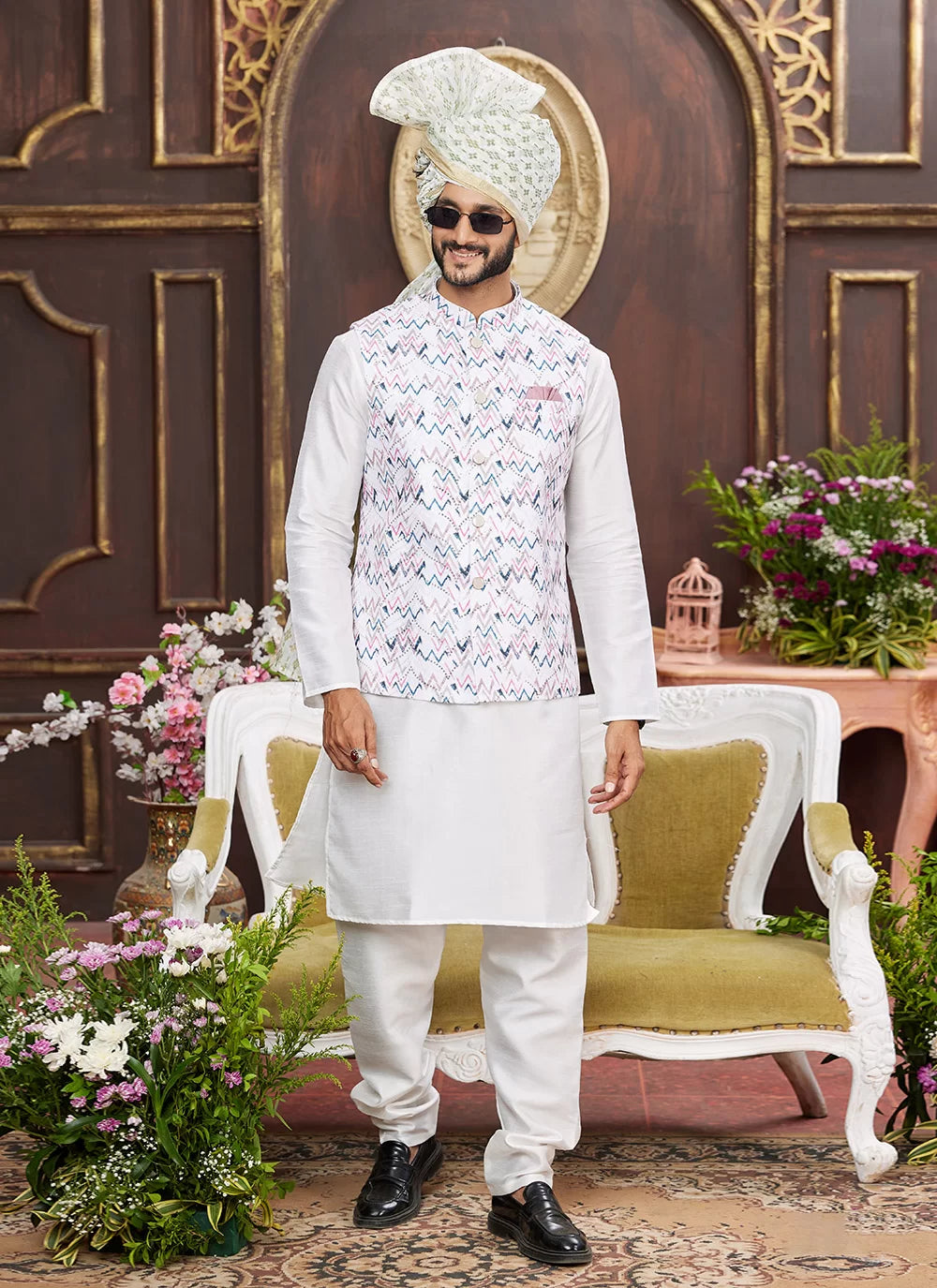 Raivat Ethnic Art Silk Digital Print Work Jacket Set In Multicolour