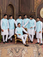 Raivat Ethnic Art Silk Digital Print Work Jacket Set In Sky Blue Colour