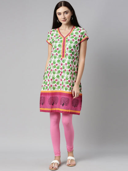 Souchii Pink Solid Slim-Fit Churidar-Length Leggings