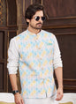 Raivat Ethnic Art Silk Digital Print Work Jacket Set In Multicolour