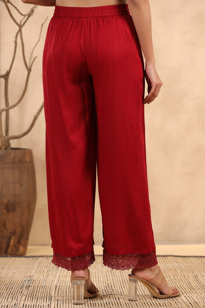 Juniper Women's Maroon Rayon Straight Solid Palazzo