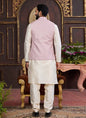 Raivat Ethnic Art Silk Digital Print Work Jacket Set In Pink and Beige Colour
