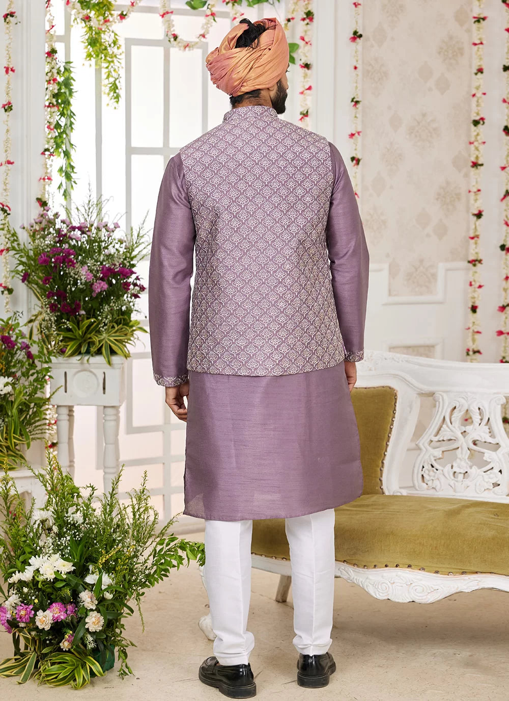Raivat Ethnic Art Silk Embroidery Work Jacket Set In Dark Onion Pink Colour