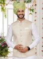 Raivat Ethnic Art Silk Embroidery Work Jacket Set In Off White Colour