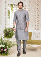 Raivat Ethnic Art Silk Embroidery Work Jacket Set In Dark Grey Colour
