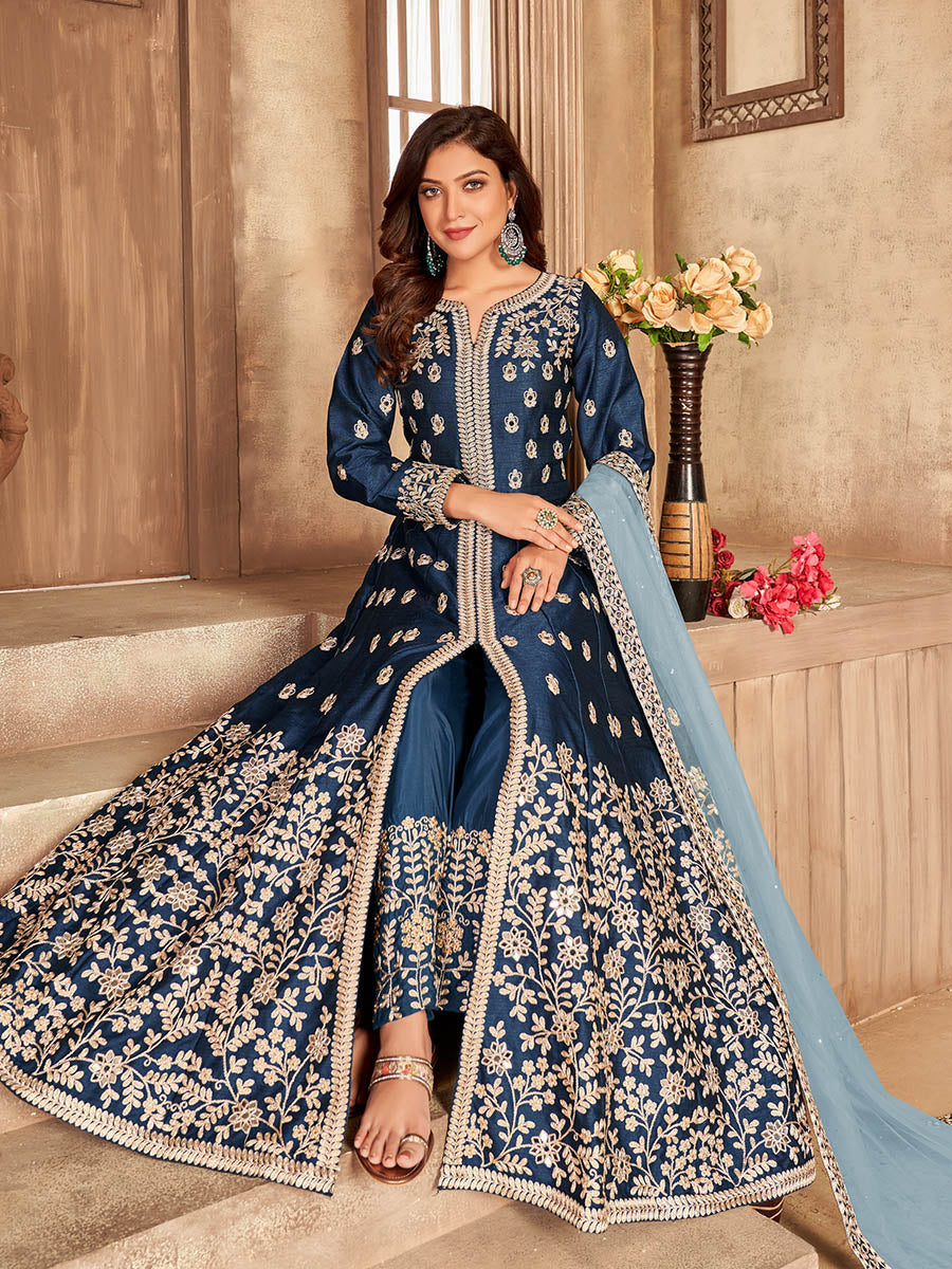 Myra Navy Blue Art Silk Embroidered Anarkali Suit