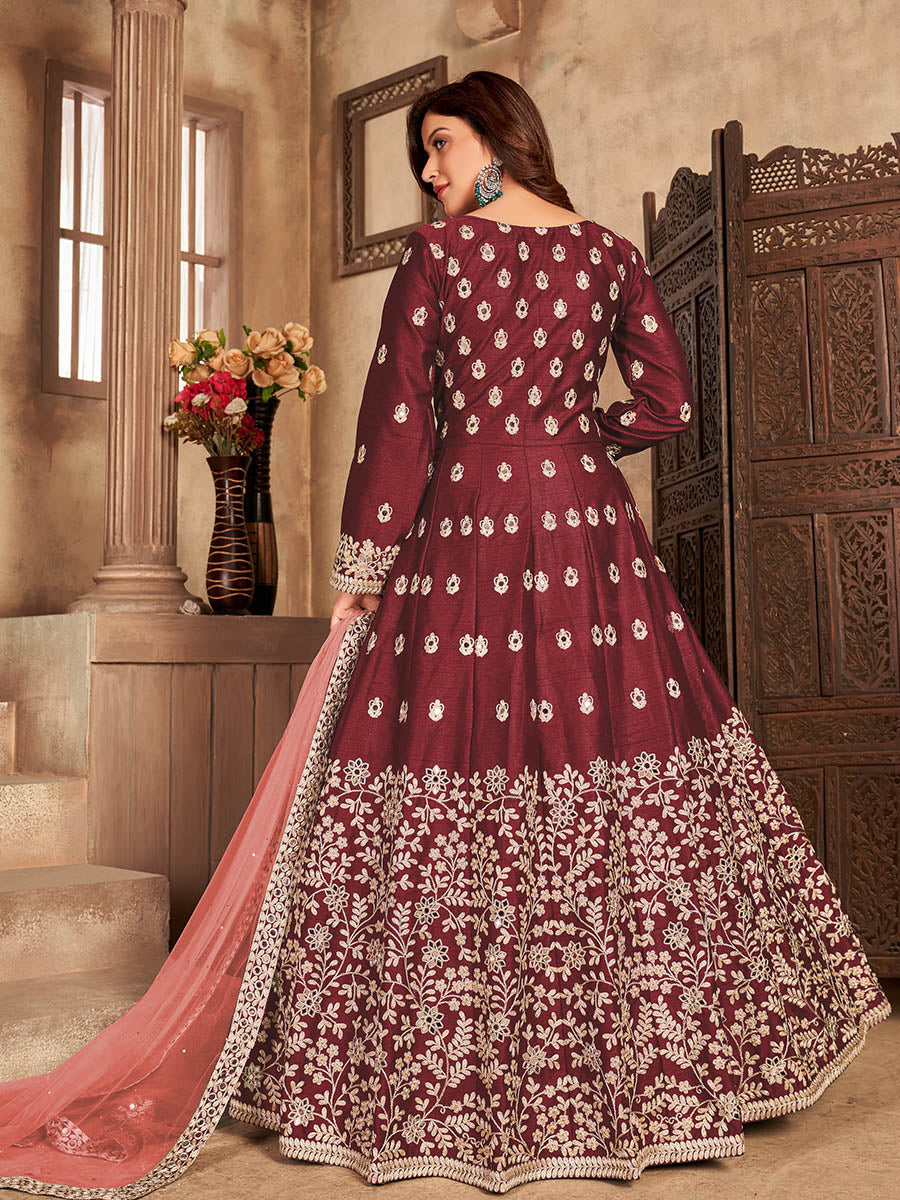Myra Red Art Silk Embroidered Anarkali Suit