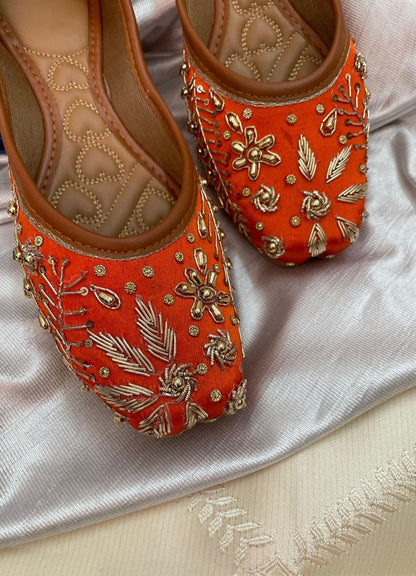 Desi Colour Women Indian Ethnic Footwear-Orange Dabka