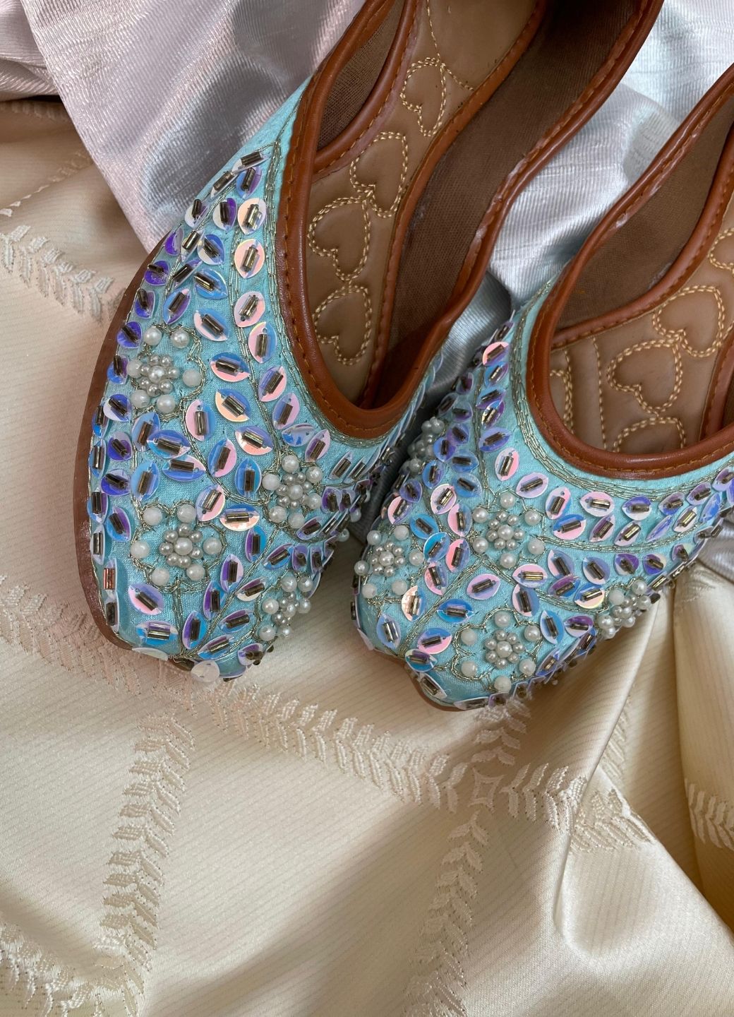 Desi Colour Women Indian Ethnic Footwear-Sky Blue Pearl