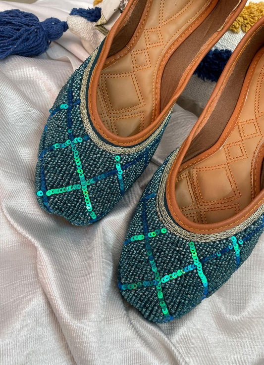 Desi Colour Women Indian Ethnic Footwear-Teal Pearl