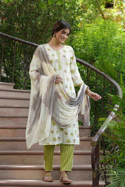 Juniper Green Rayon Casual Wear Printed Straight Kurta Pant Dupatta Set