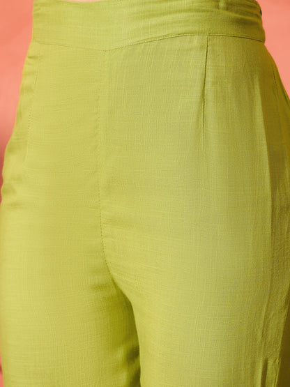 InWeave Pear Green Solid Boho Full Sleeve Co Ord Set